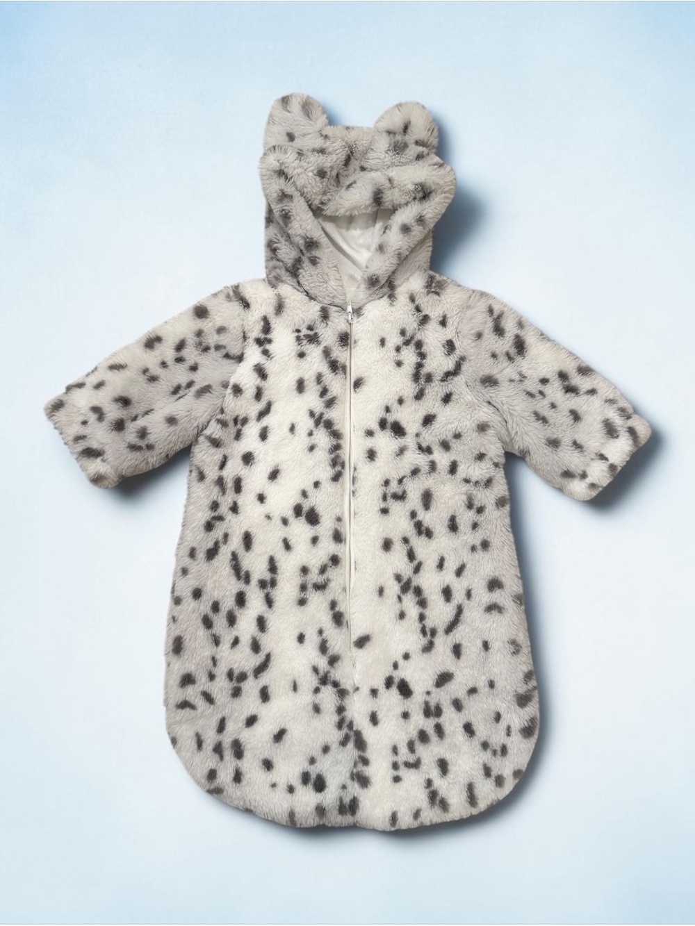 Plush Faux Snow Leopard Baby Bundler Hooded with Ears